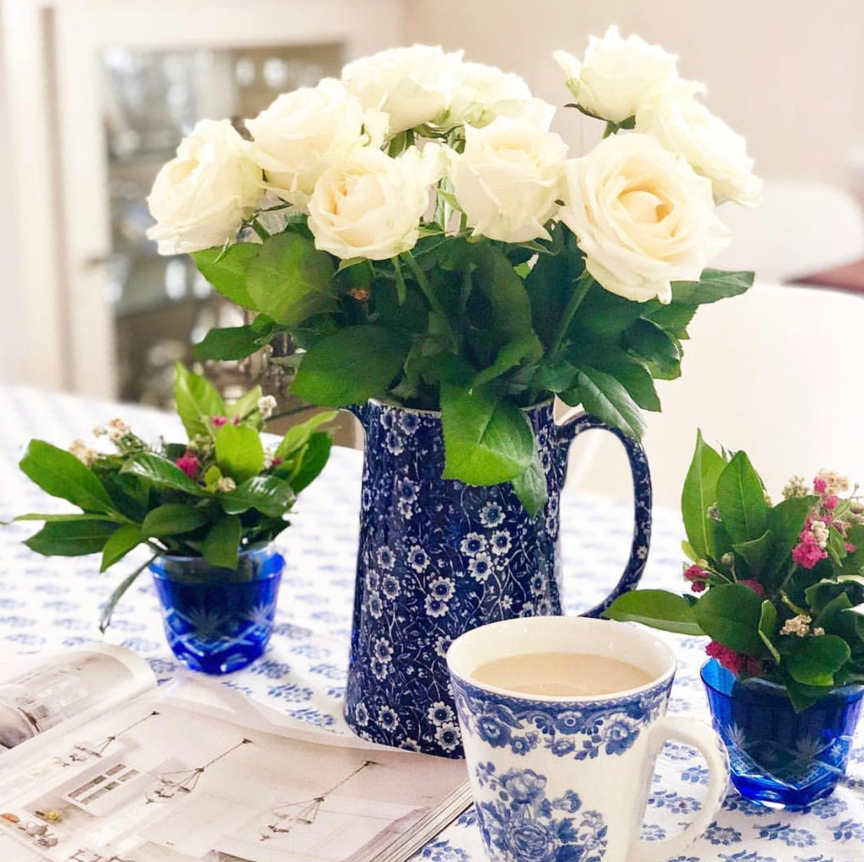 Tankard Jug Large Blue Calico