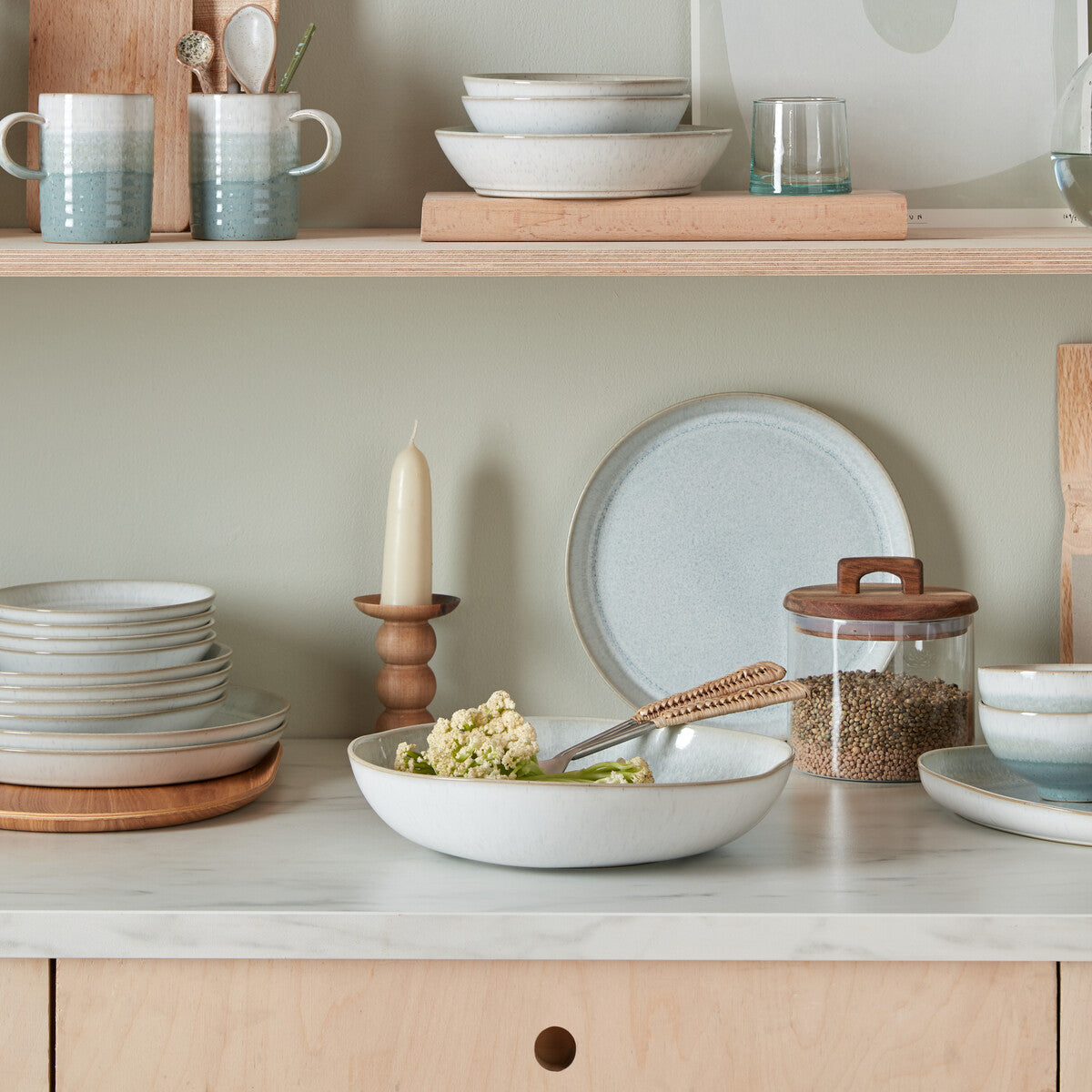 Serving Dish Organic Large, Kiln Green