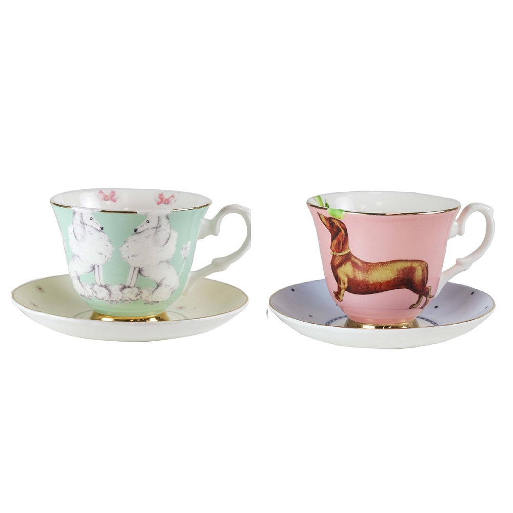 Tea Cup & Saucer Set 2, Poodle & Sausage Dog