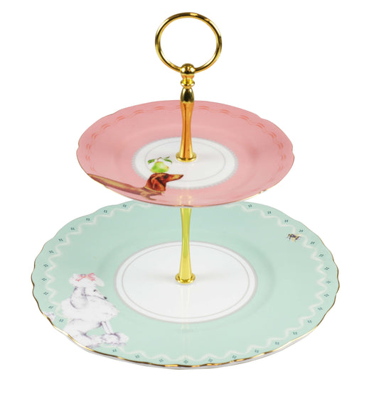 Cake Stand Two Tier, Poodle & Pup