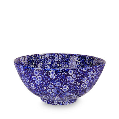 Bowl Footed Large, Blue Calico