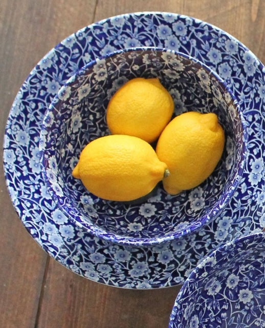 Bowl Footed Large, Blue Calico