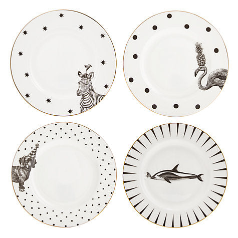 Cake plate Set 4, Black & White