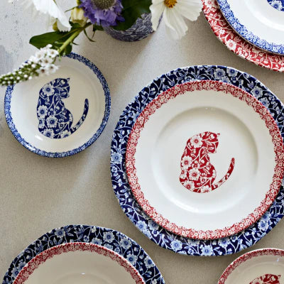 Cat Butter Pat Dish, Burleighware Blue Calico